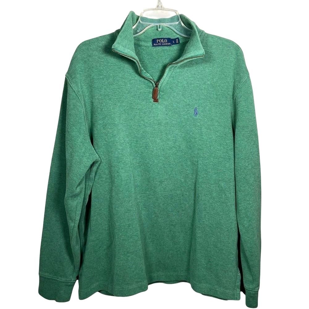 Polo Ralph Lauren Quarter Zip Pullover Sweater Mens Large Green Cotton Pony Logo